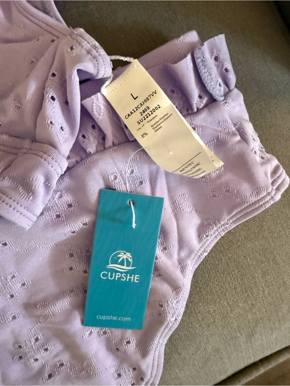 Cupshe Lavender Ruffle Eyelet Swim Bra & Brief Set